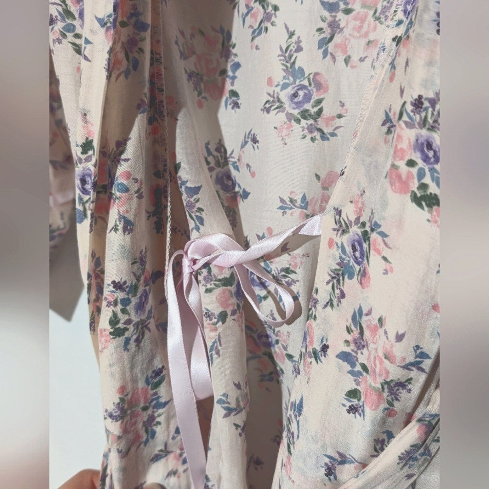 Papinelle Silk Cotton Pastel Pink Floral Midi Robe - Picture 7 of 9